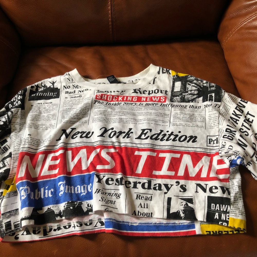 News paper Multicolor cropped top Size S. Feel free to make an offer! :)